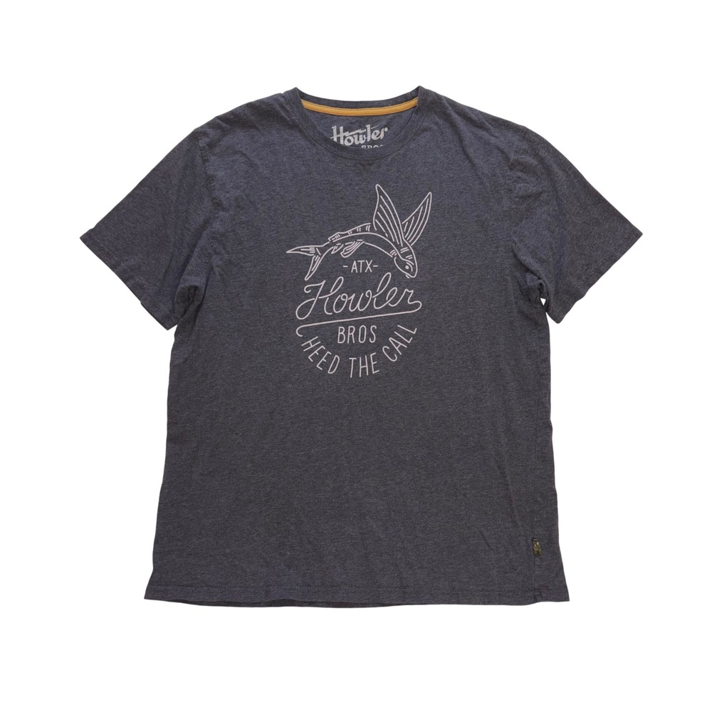 HOWLER BROS Graphic T-Shirt Mens Large Gray Flying Fish Heed The Call ATX Cotton
